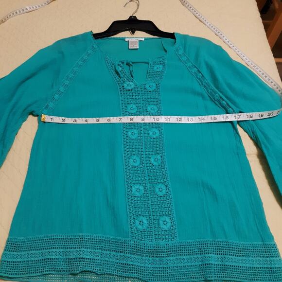 Esley cotton gauzy top or swim coverup sz S crocheted threadwork - Picture 3 of 8